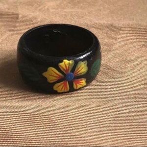 Wooden hand painted ring